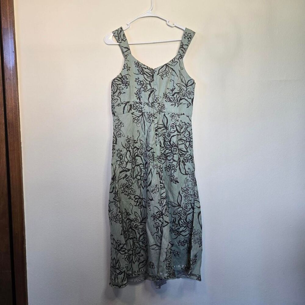 North Style Y2K 2000S Pure Linen Pleated Aline Midi Length Floral Nature Dress - Picture 5 of 7